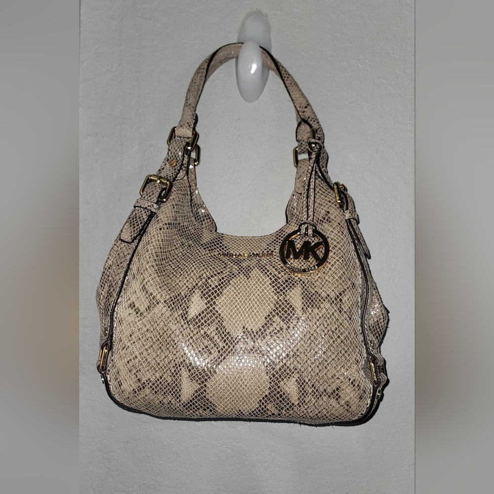 Michael Kors Beige Snake-Print Shoulder Bag